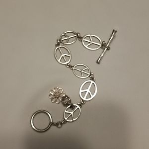 Lucky Brand peace sign silver bracelet